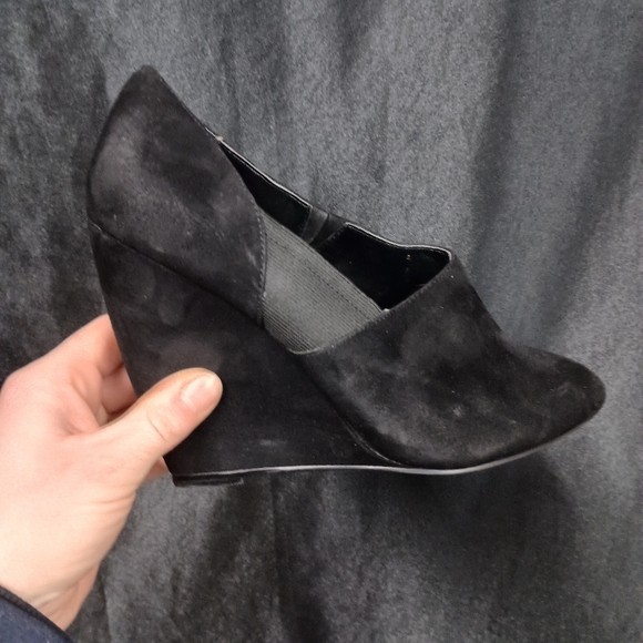 Charles Black Suede Wedge Booties - Picture 3 of 11
